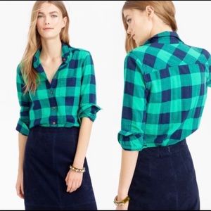 J CREW Shrunken Boy Shirt in Emerald Buffalo check